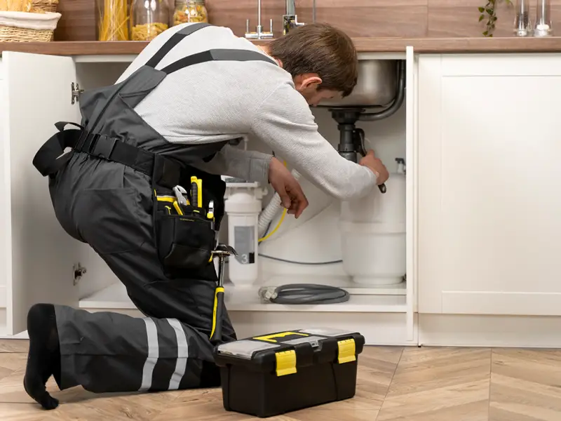 The professional plumber is repairing pipe in Fort Mill, NC.