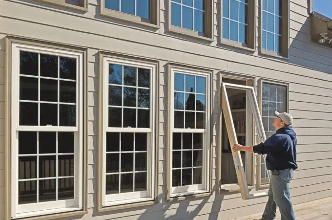 The worker is repairing the window grilles in Weddington, NC.